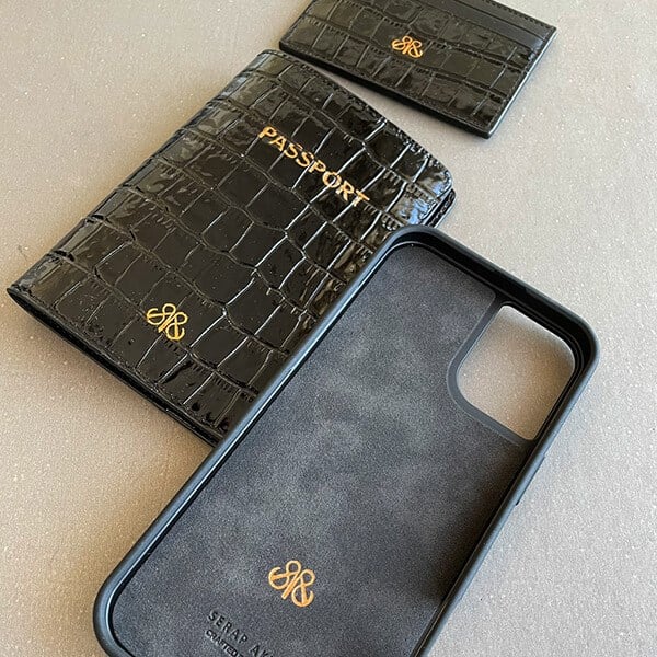 Deri iPhone Kılıf 16 Siyah Croco
