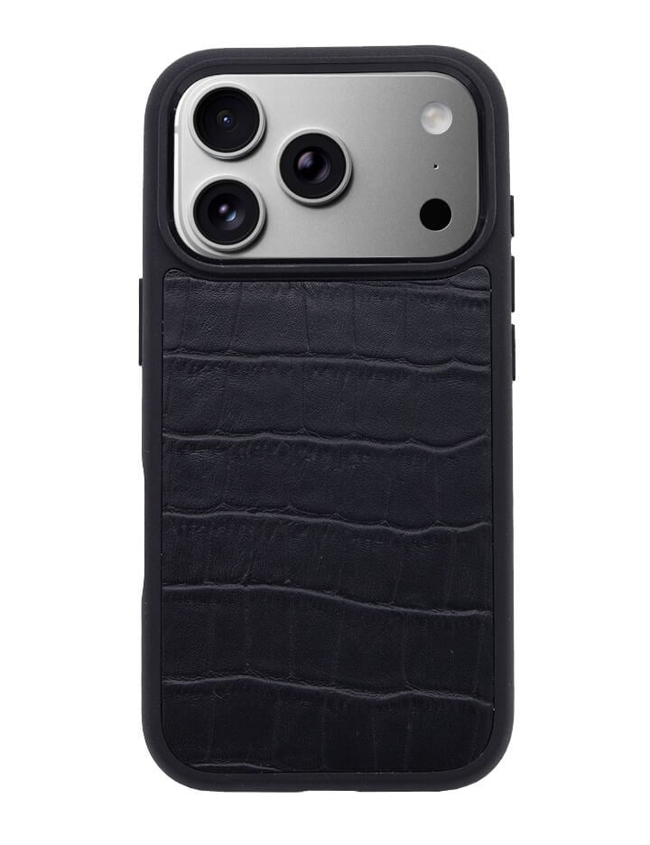 Deri iPhone Kılıf 17 Pro Max Siyah Croco