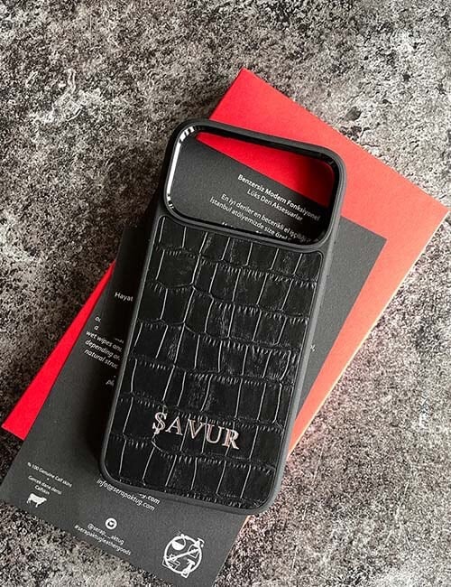 Deri iPhone Kılıf 17 Pro Max Siyah Croco