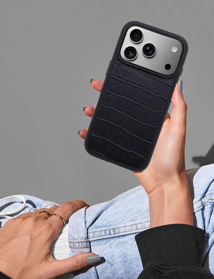 Deri iPhone Kılıf 17 Siyah Croco