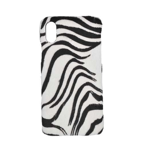 Deri iPhone Kılıf X Beyaz Zebra Baskılı Tüylü Deri