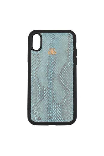 Deri iPhone Kılıf Xr Açık Mavi Piton