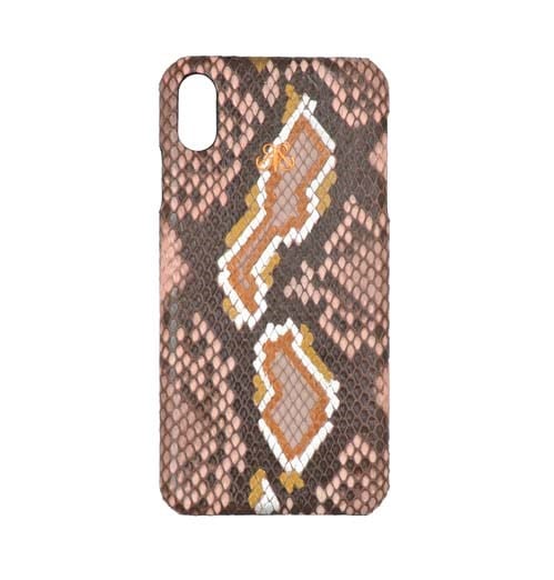 Deri iPhone Kılıf Xs Max  Pembe Alacalı Piton