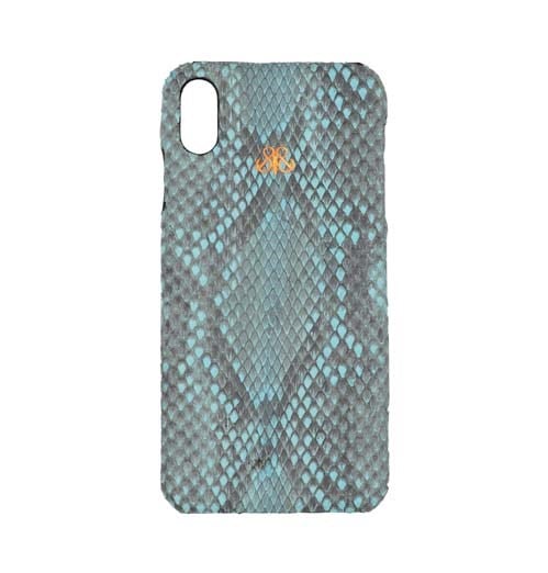 Deri iPhone Kılıf Xs Max Açık Mavi Piton