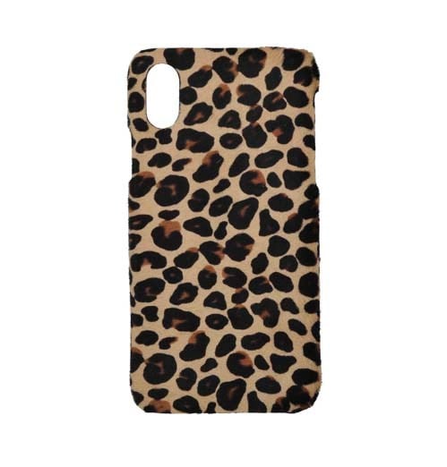 Deri iPhone Kılıf Xs Max Camel Leopar Baskılı Tüylü Deri