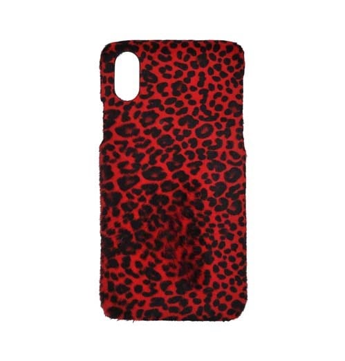 Deri iPhone Kılıf Xs Max Kırmızı Leopar Baskılı Tüylü Deri