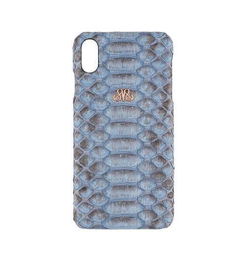 Deri iPhone Kılıf Xs Max Mavi Piton