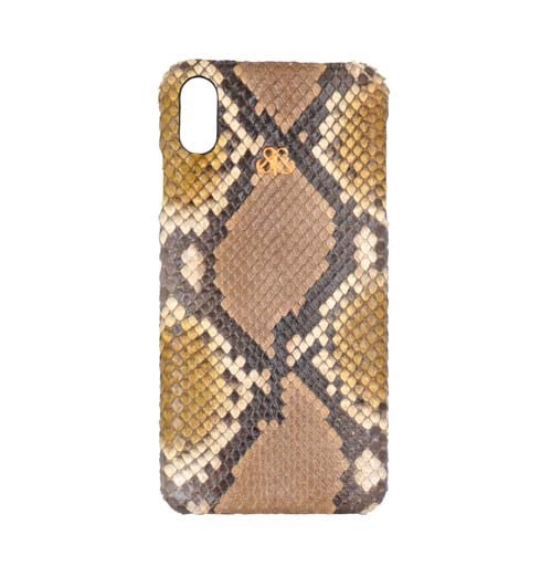 Deri iPhone Kılıf Xs Max Sarı Alacalı Piton