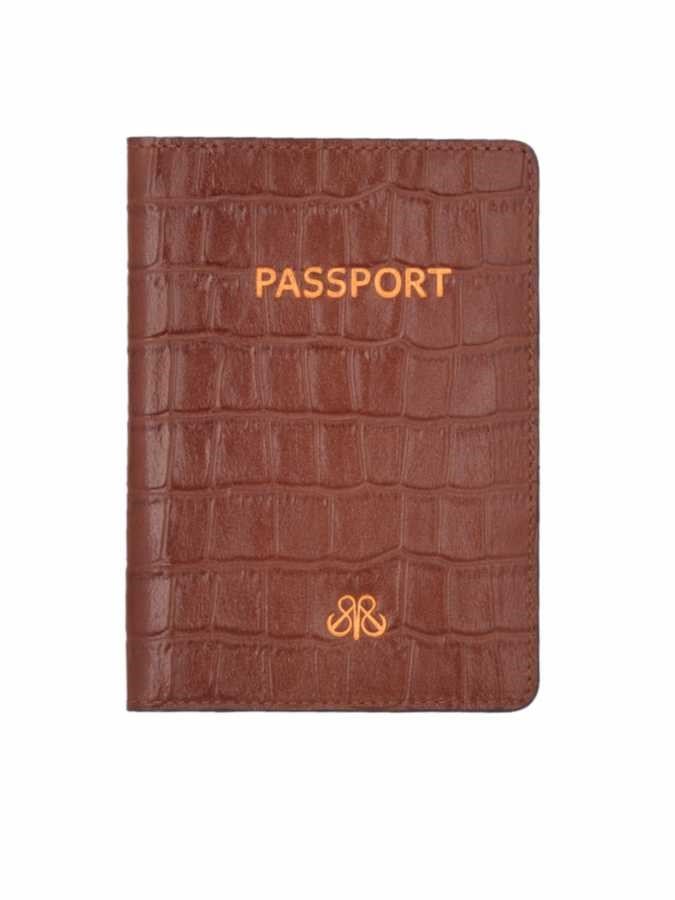 Deri Pasaport Kılıf  Taba Croco