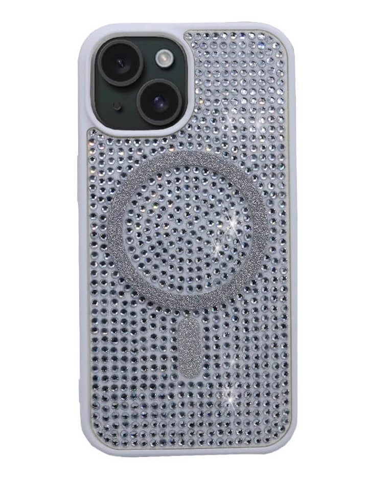 iPhone Kılıf 15 MagSafe Özellikli Beyaz Taşlı