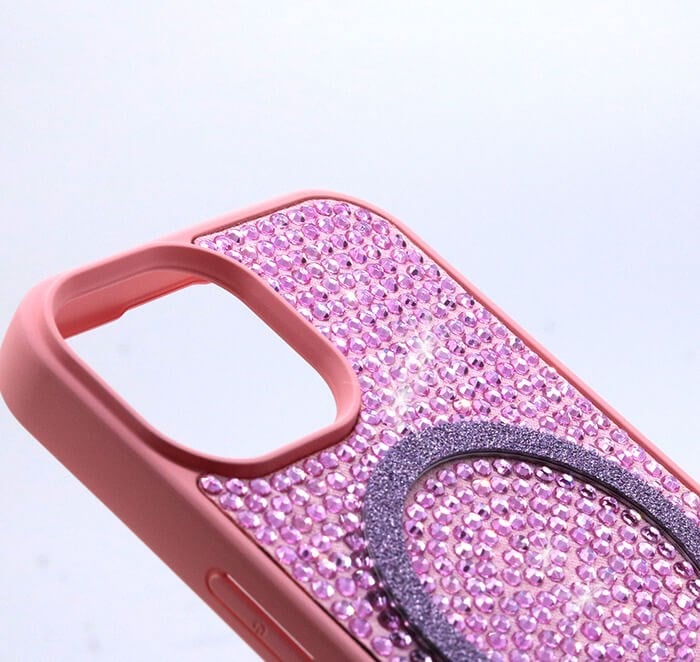 iPhone Kılıf 15 MagSafe Özellikli Pembe Taşlı