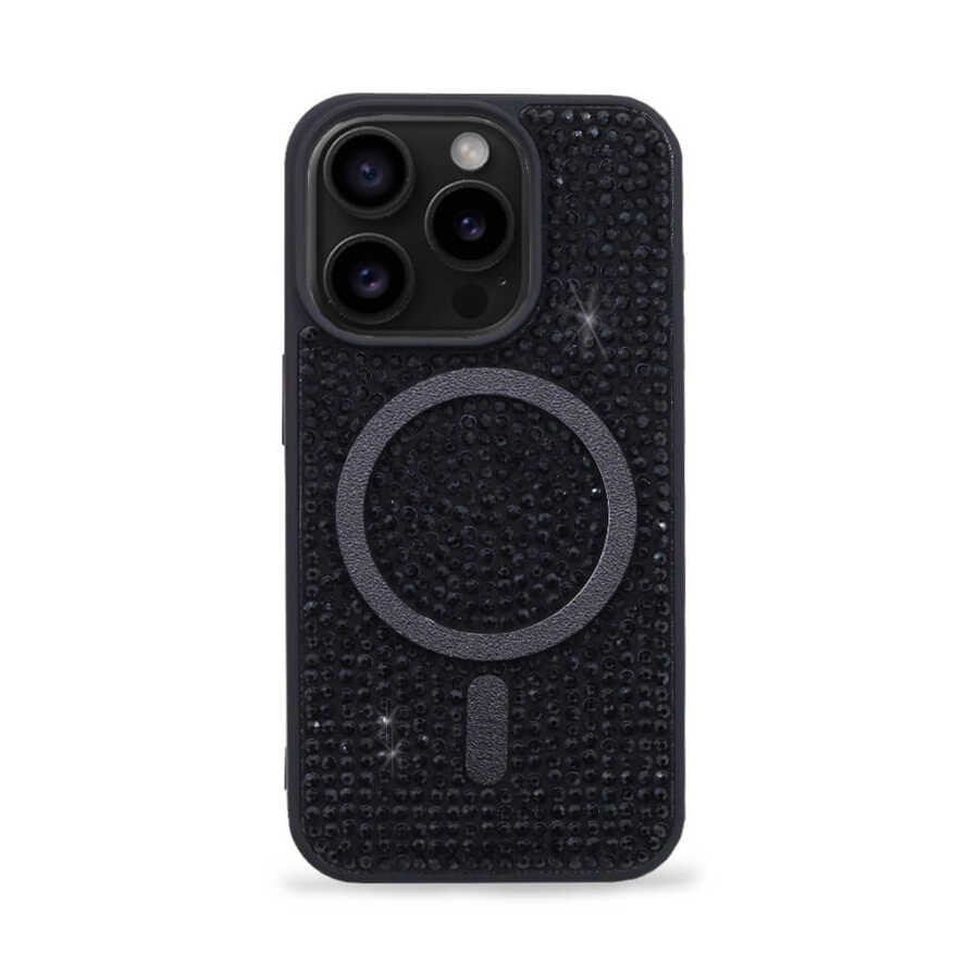 iPhone Kılıf 15 Pro MageSafe Özellikli Siyah Taşlı