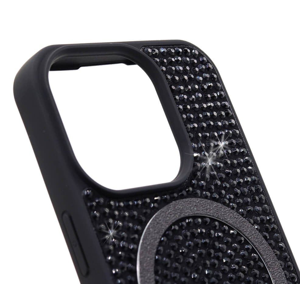 iPhone Kılıf 15 Pro MageSafe Özellikli Siyah Taşlı