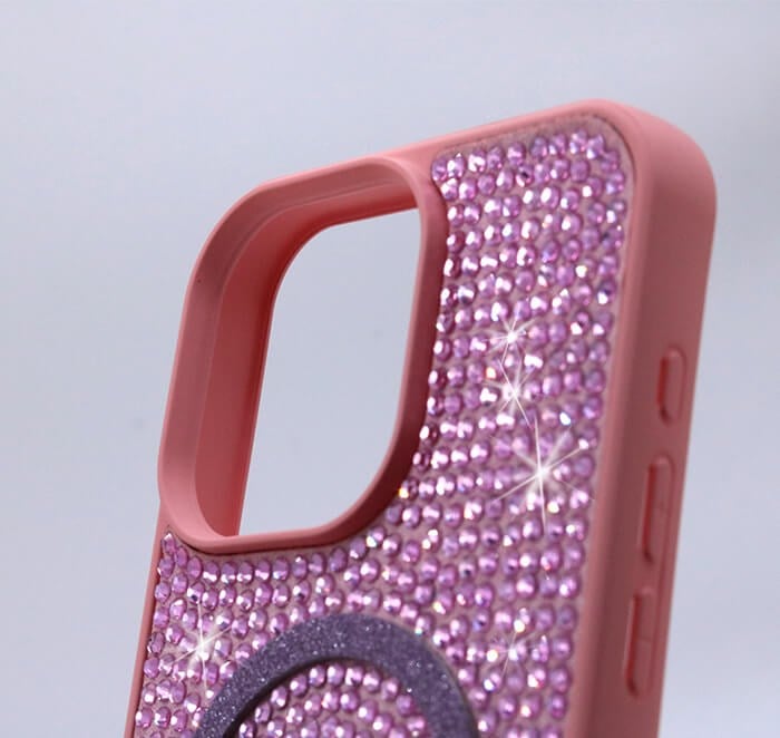 iPhone Kılıf 15 Pro MagSafe Özellikli Pembe TaşlıI