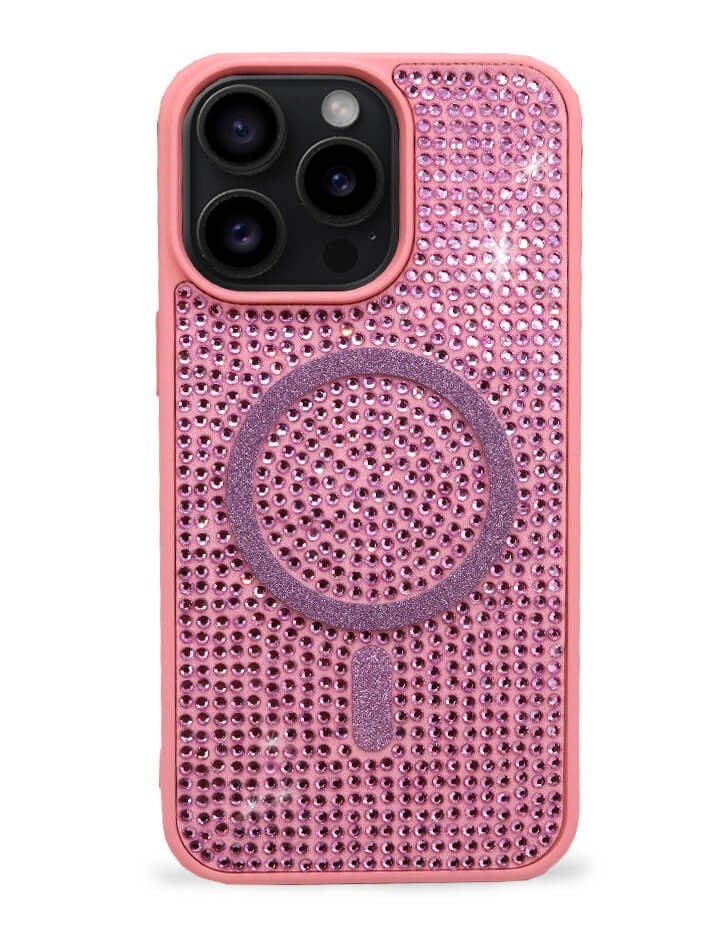 iPhone Kılıf 15 Pro MagSafe Özellikli Pembe TaşlıI