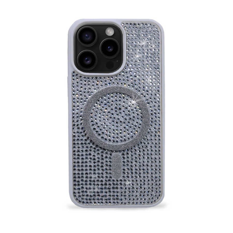 iPhone Kılıf 15 Pro Max MageSafe Özellikli Beyaz Taşlı