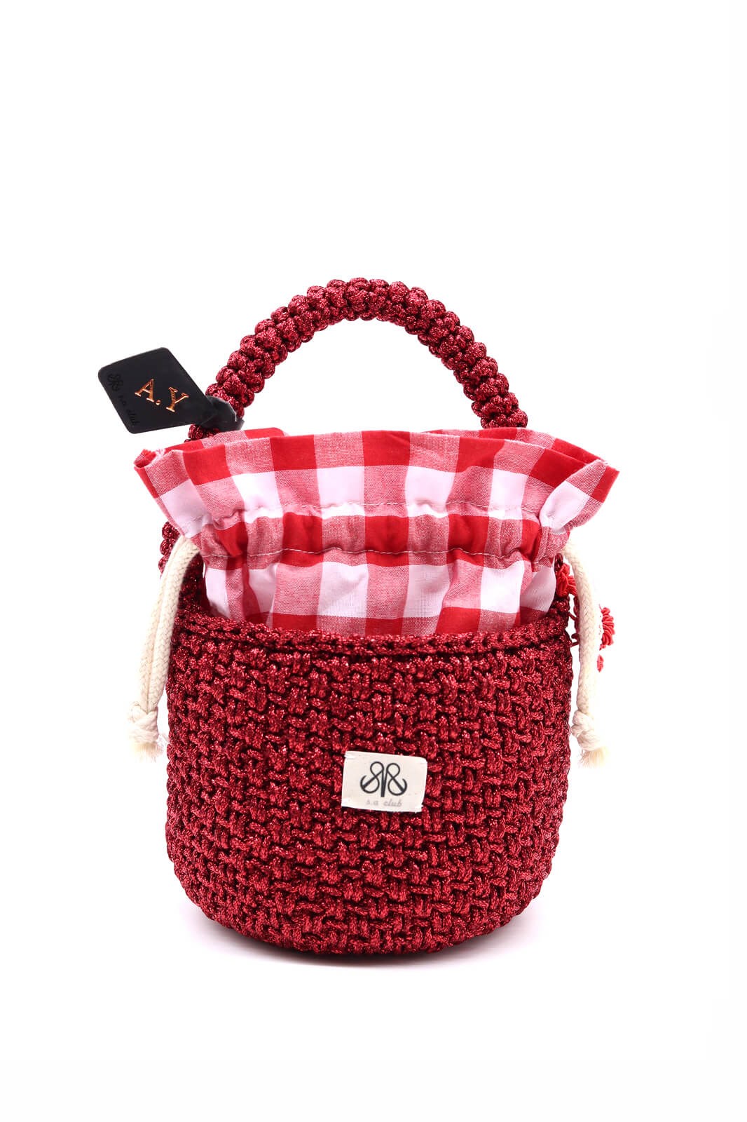 Kroşe örgü kırmızı bucket çanta Elisa