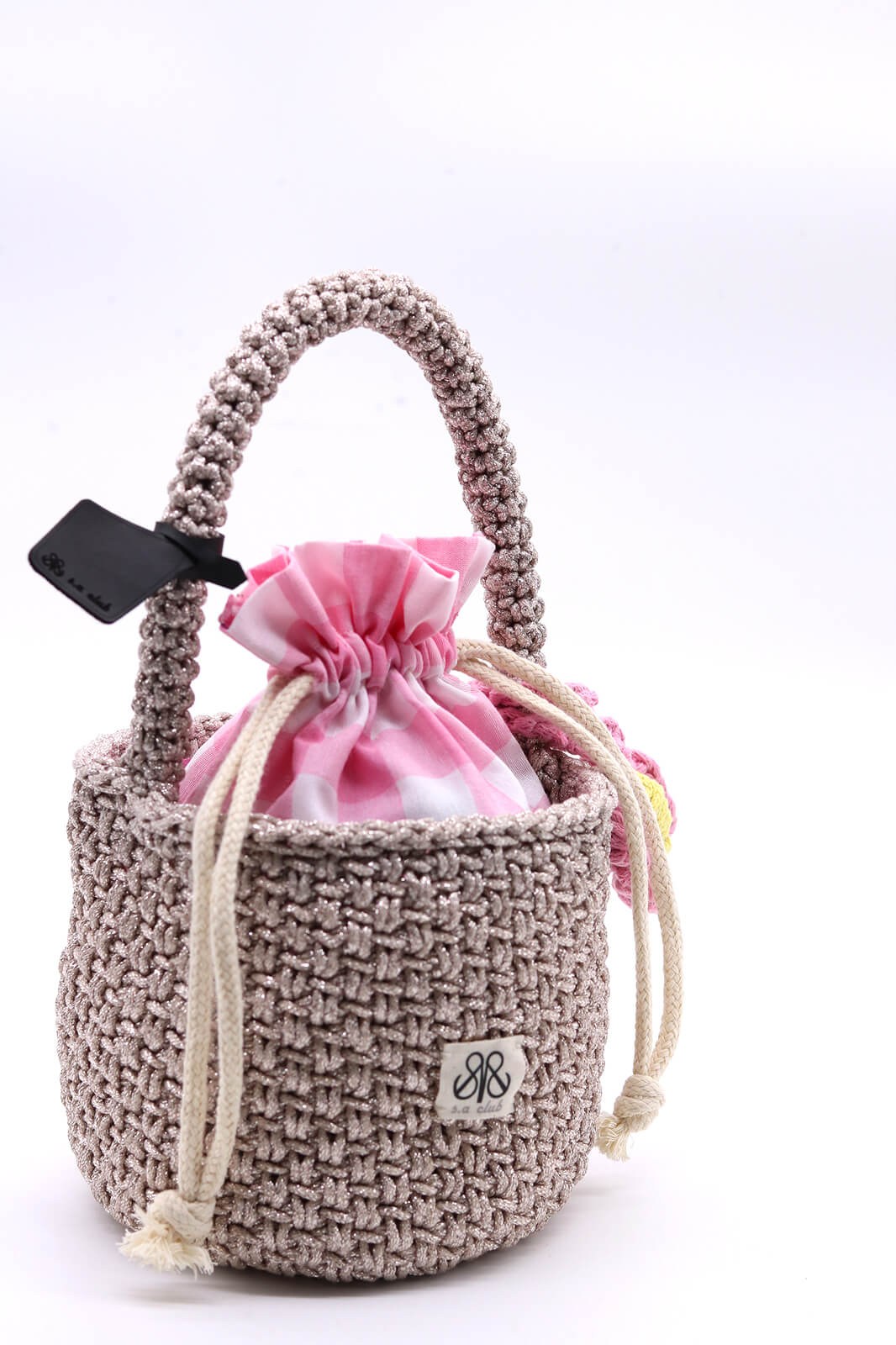 Kroşe örgü pudra bucket çanta Elisa