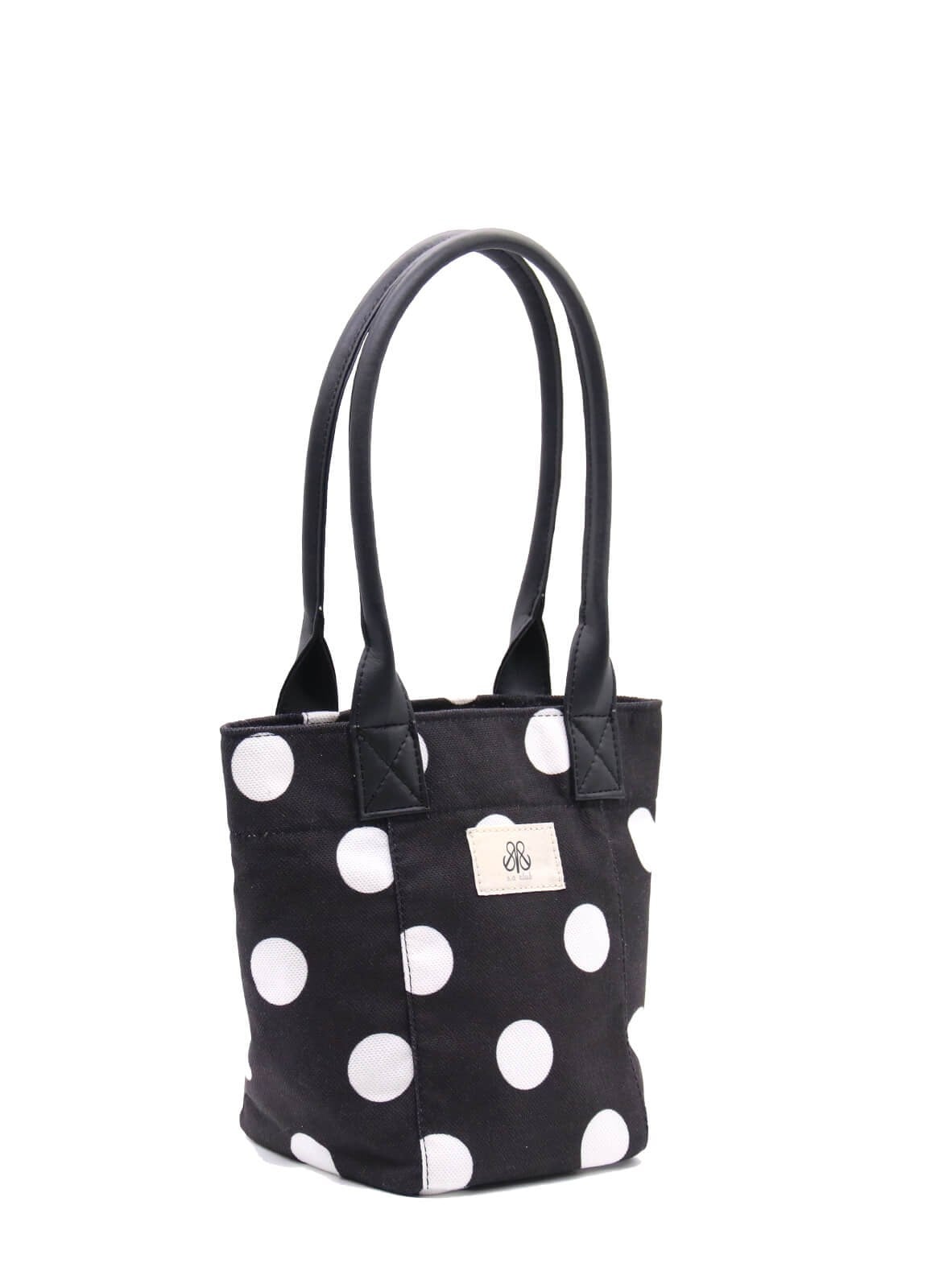 Mini Tote Çanta Beyaz Büyük Puantiye Small