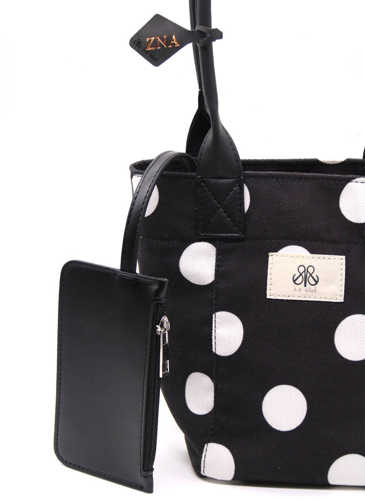 Mini Tote Çanta Beyaz Büyük Puantiye Small