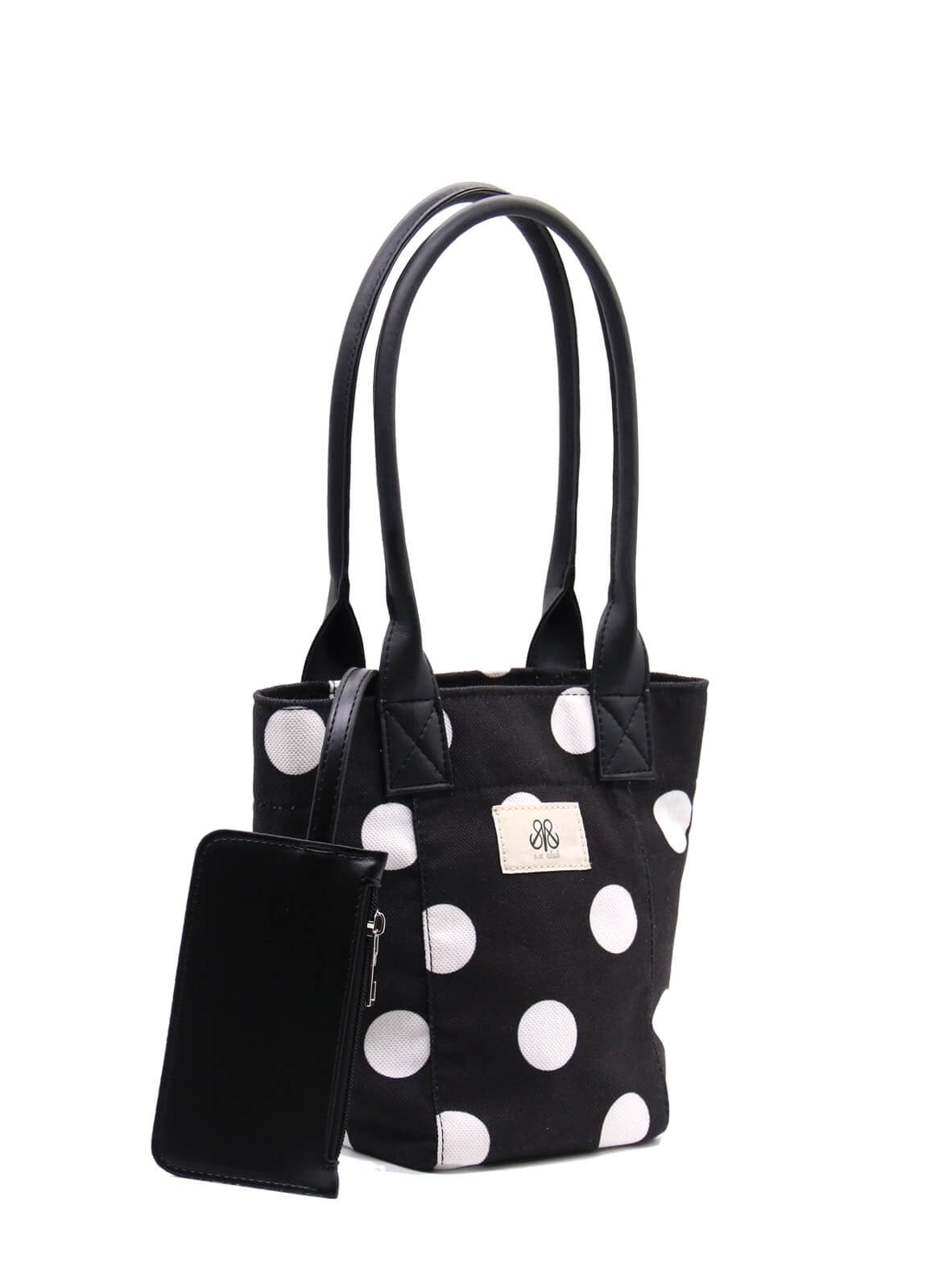 Mini Tote Çanta Beyaz Büyük Puantiye Small