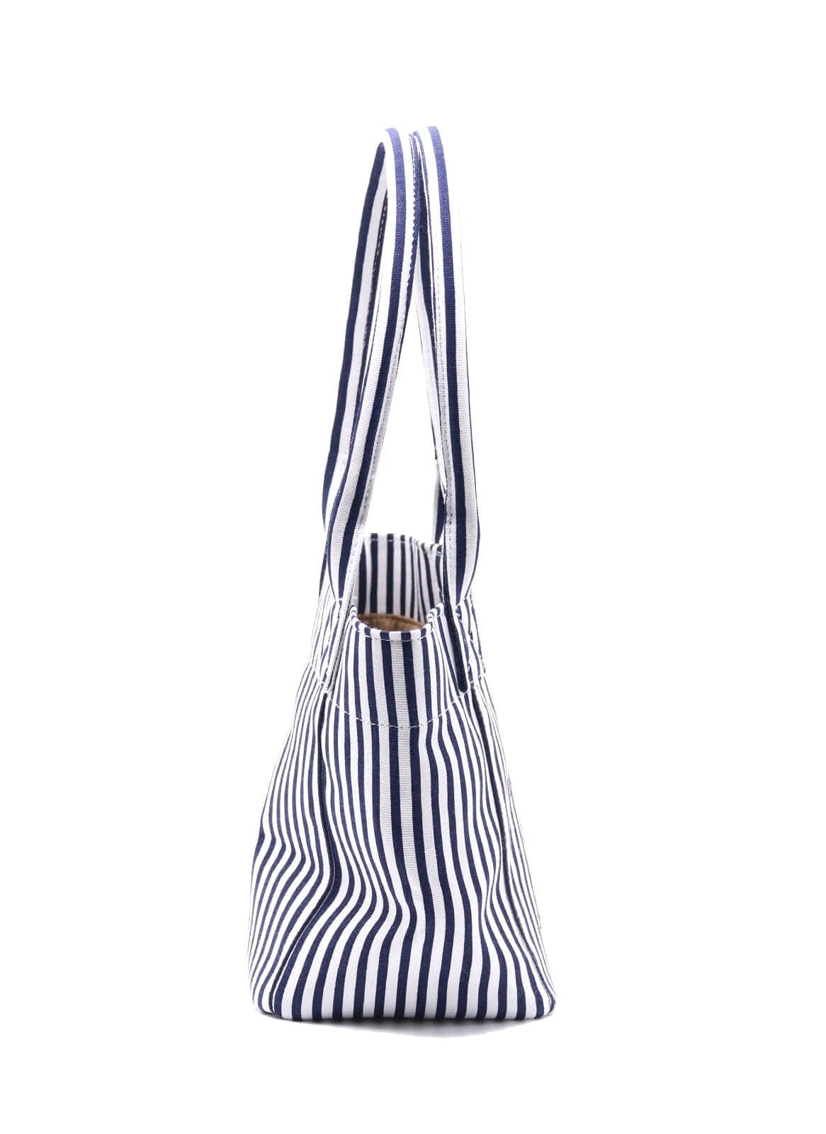 Mini Tote Çanta Çizgili Lacivert Small