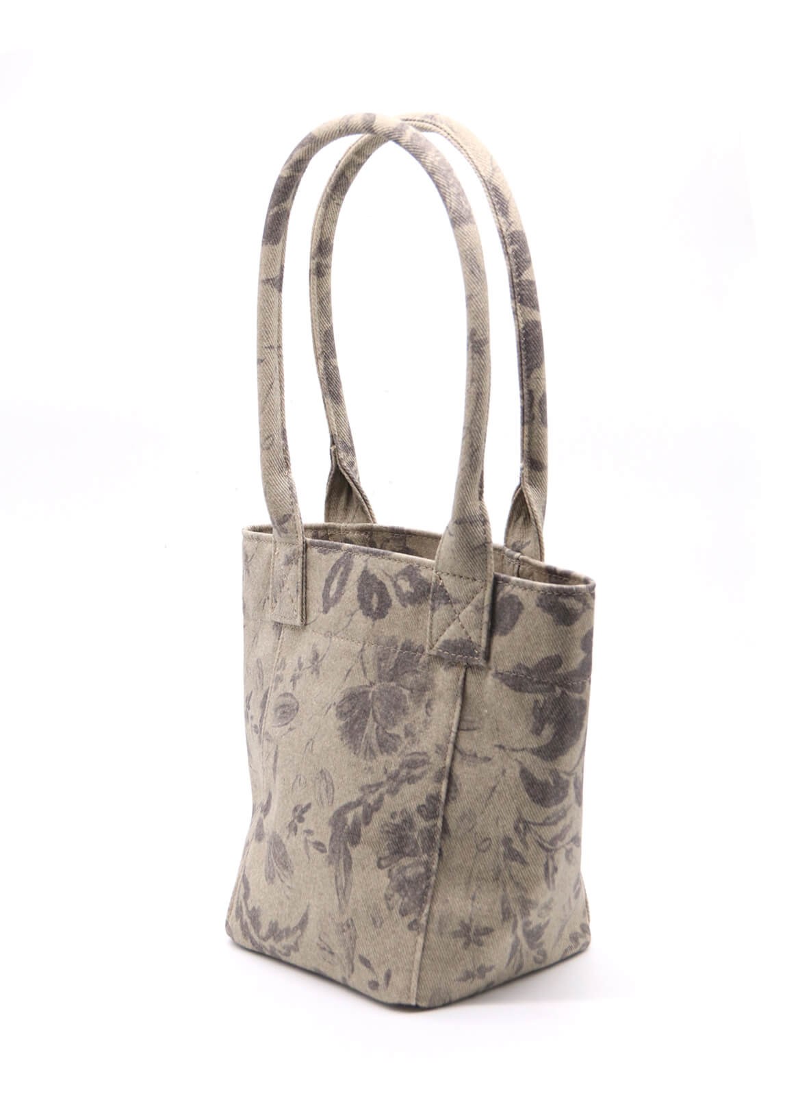 Mini Tote Çanta Gri Çiçekli Small