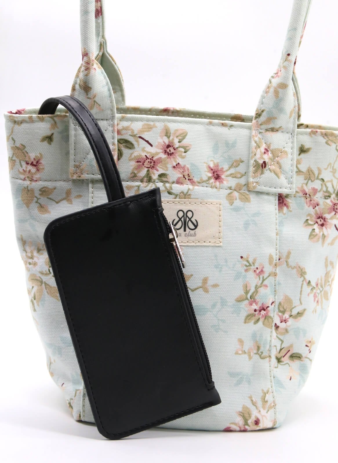Mini Tote Çanta Mavi Çiçekli Small