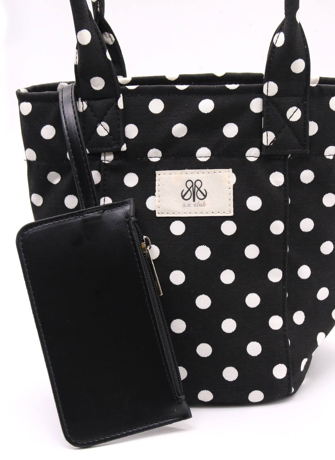 Mini Tote Çanta Siyah Puantiye Small