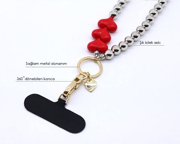 Telefon Bilek Askı Red Hearts