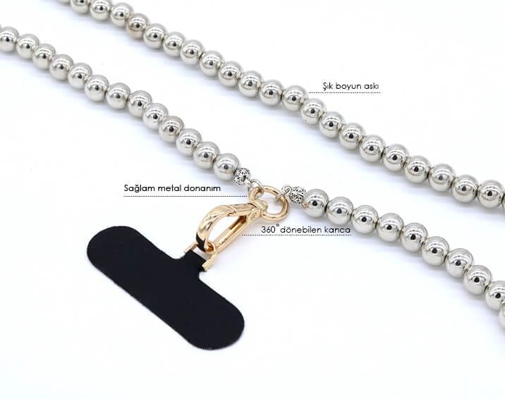 Telefon Boyun Askı Silver Pearl