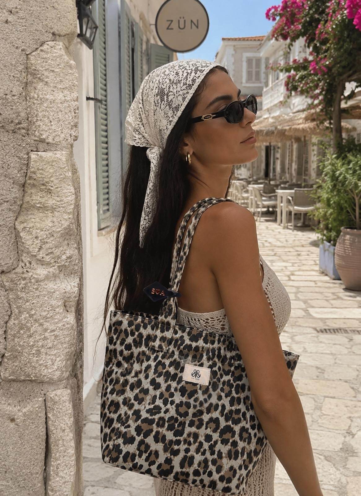 Tote Çanta Beyaz Leopar Medium