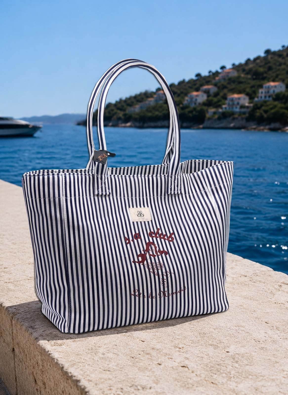 Tote Çanta Çizgili Lacivert Large