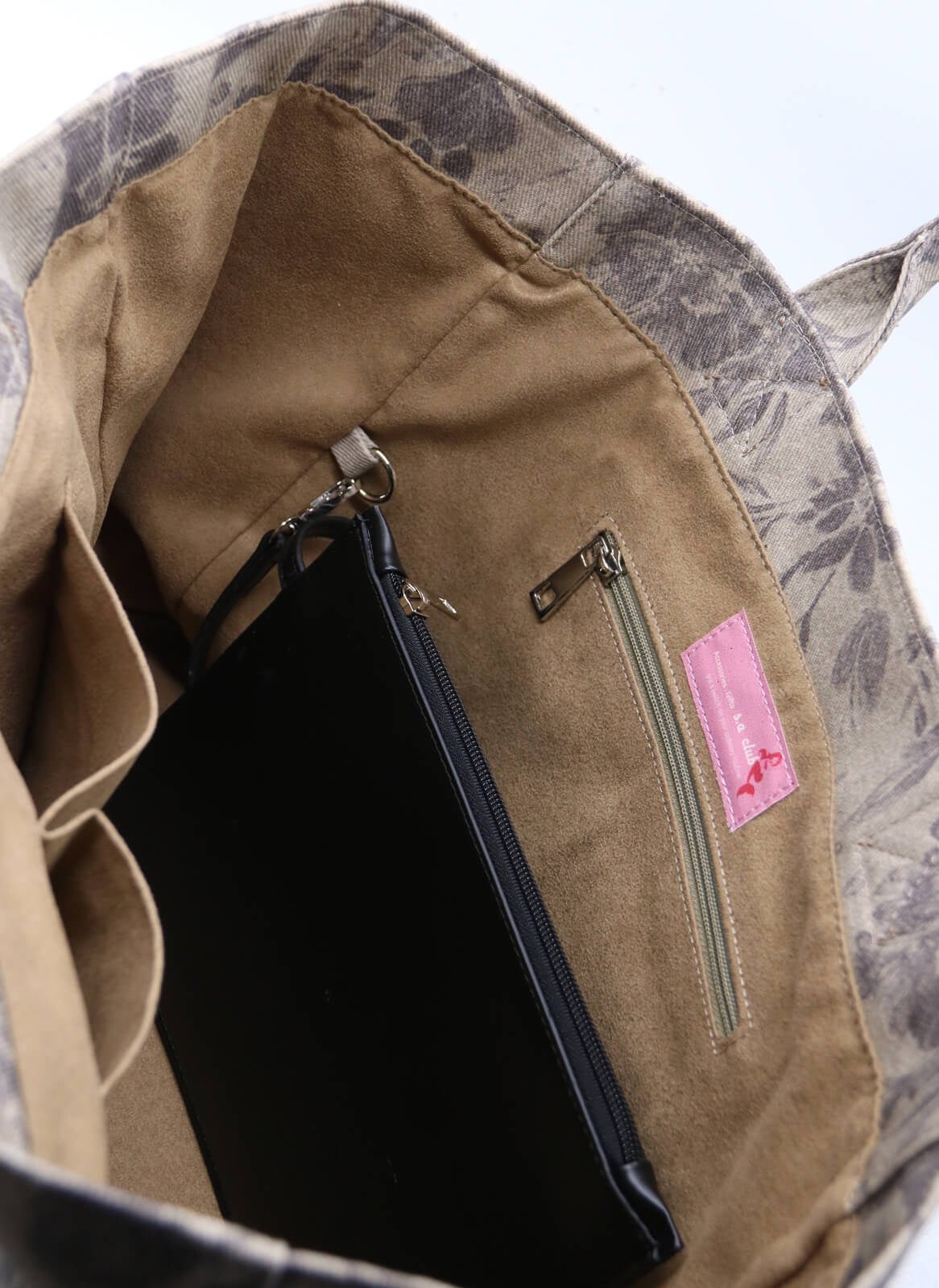 Tote Çanta Gri Çiçekli Large