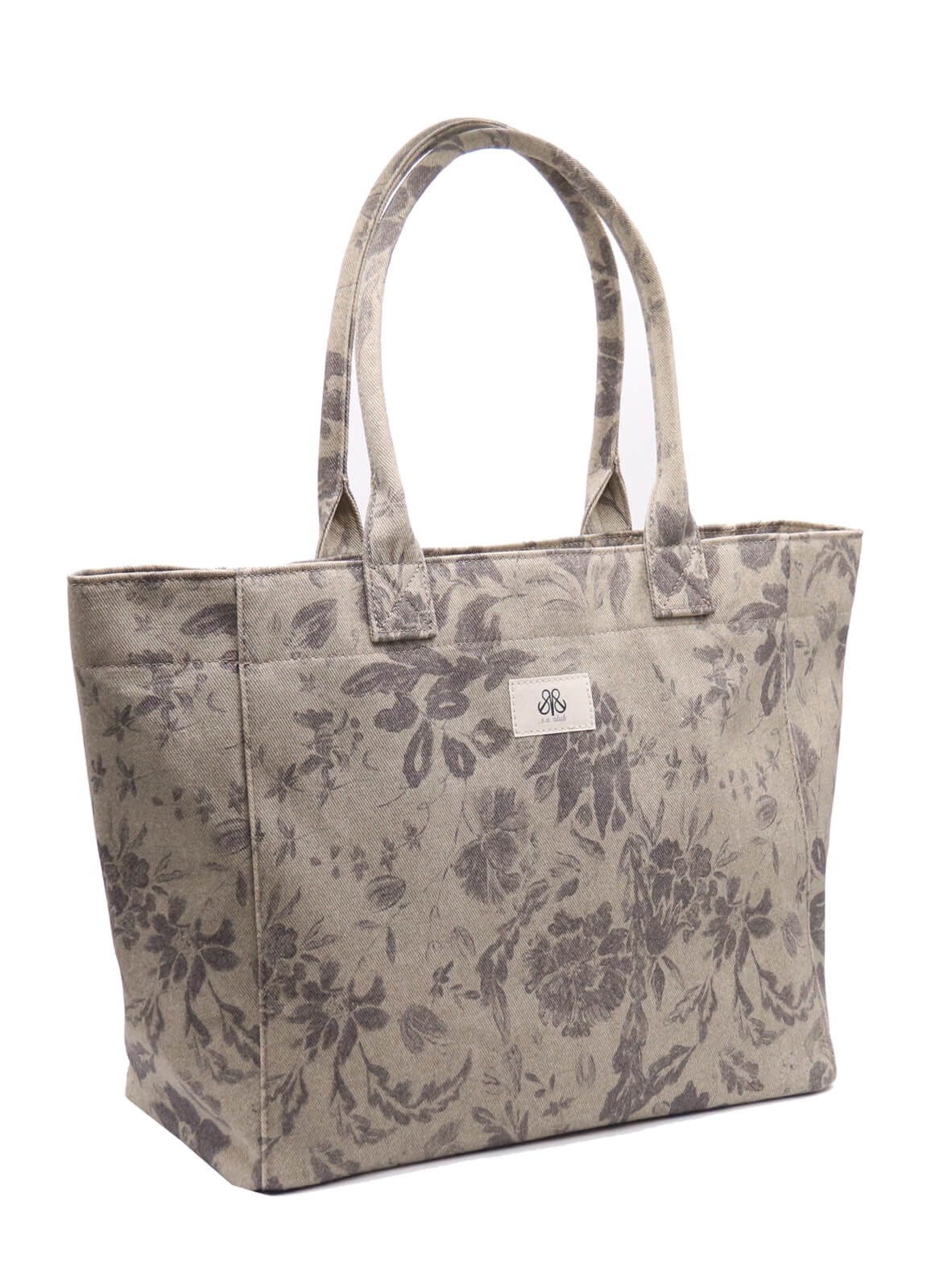 Tote Çanta Gri Çiçekli Large
