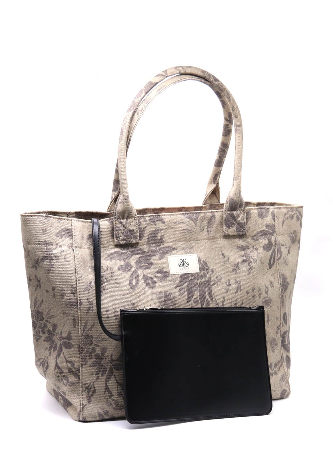 Tote Çanta Gri Çiçekli Large