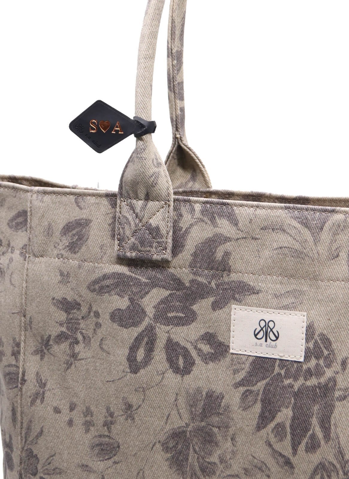 Tote Çanta Gri Çiçekli Large