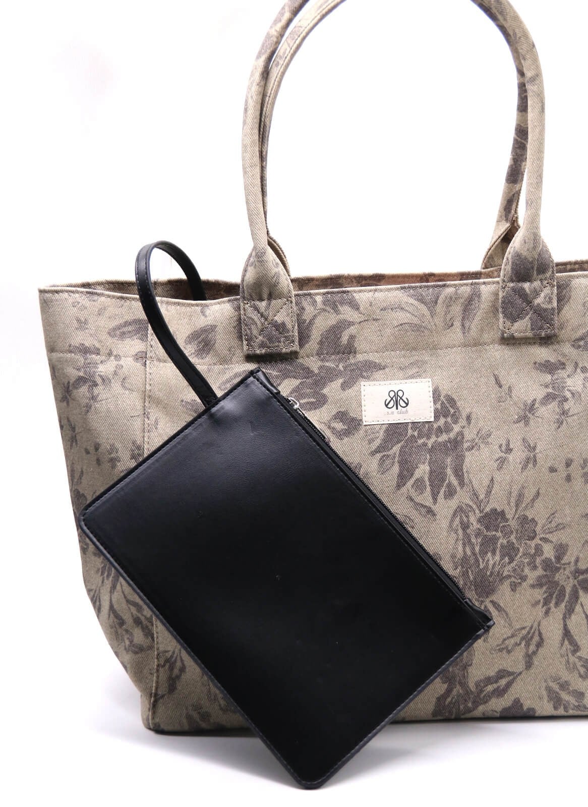 Tote Çanta Gri Çiçekli Large