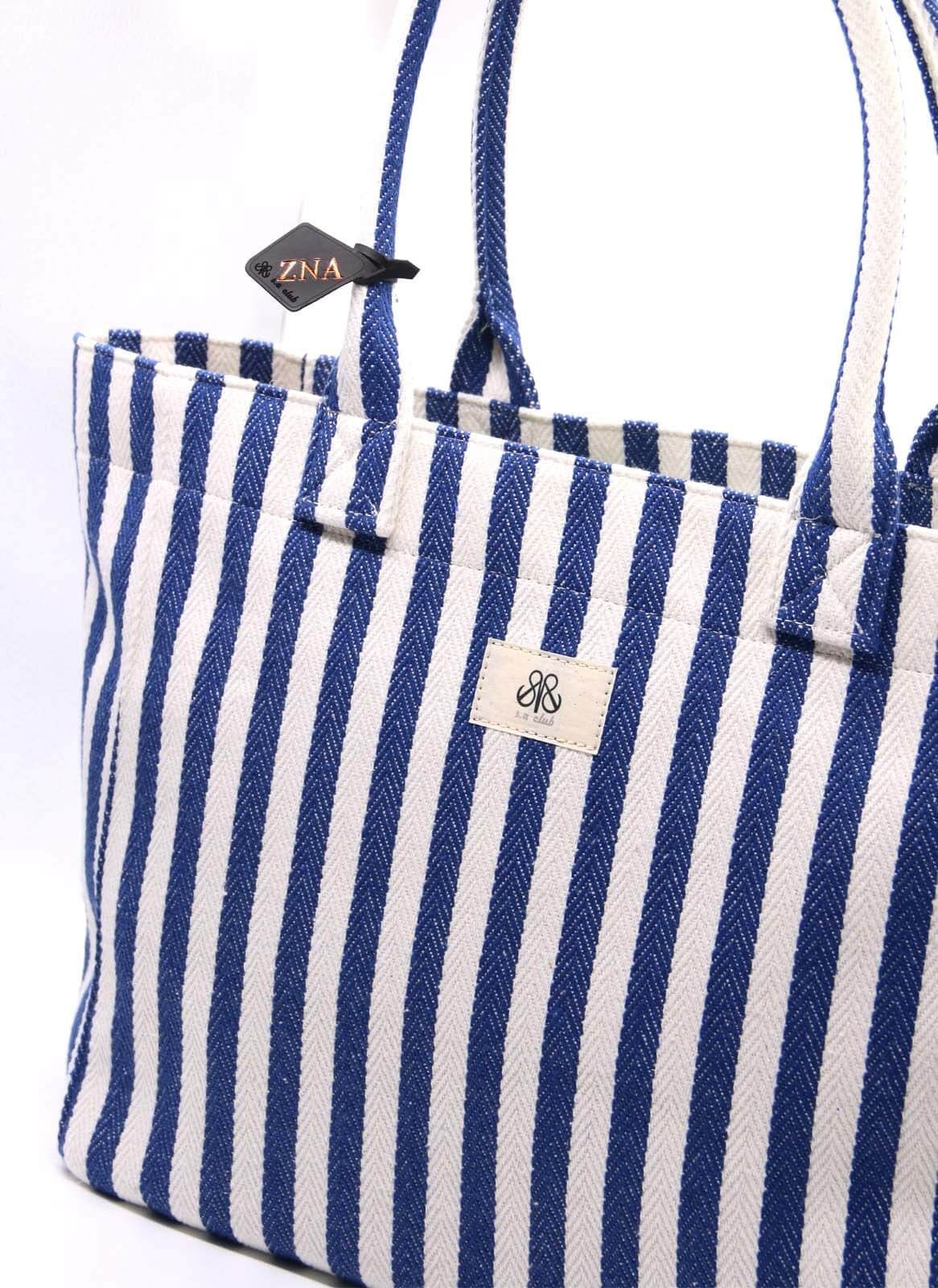 Tote Çanta Kalın Lacivert Çizgili Large
