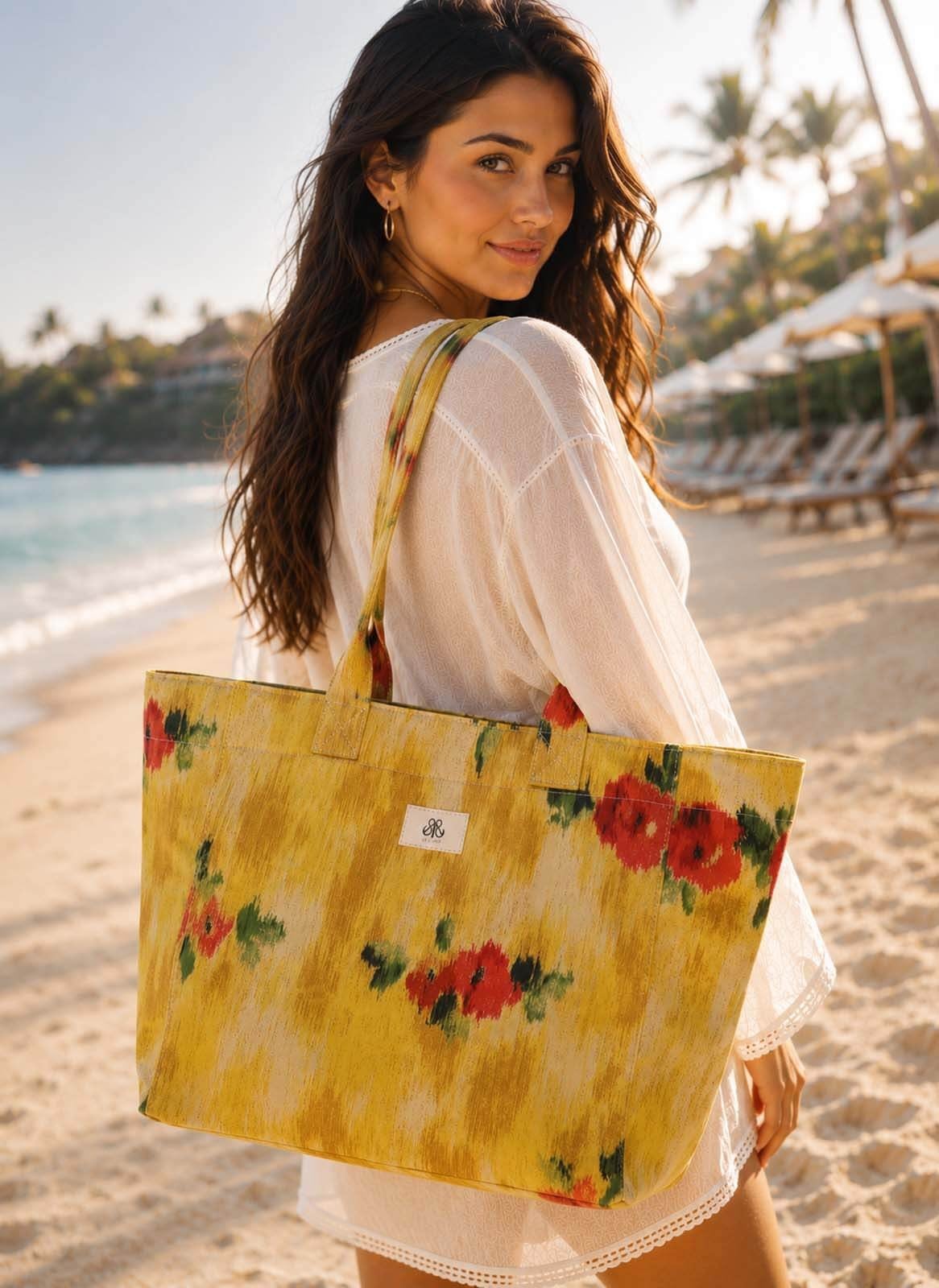Tote Çanta Sarı Çiçekli Large