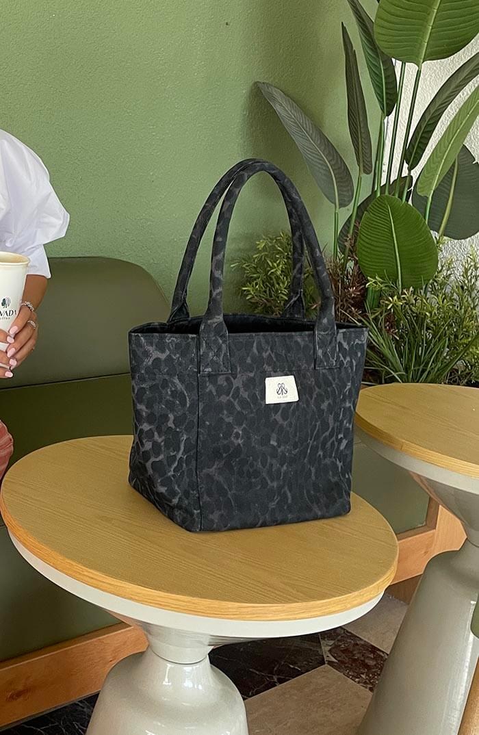 Tote Çanta Siyah Leopar Medium