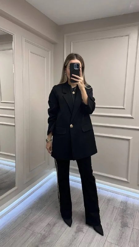 Ceremony 6846 Siyah Tek Düğmeli Blazer Çelik Ceket