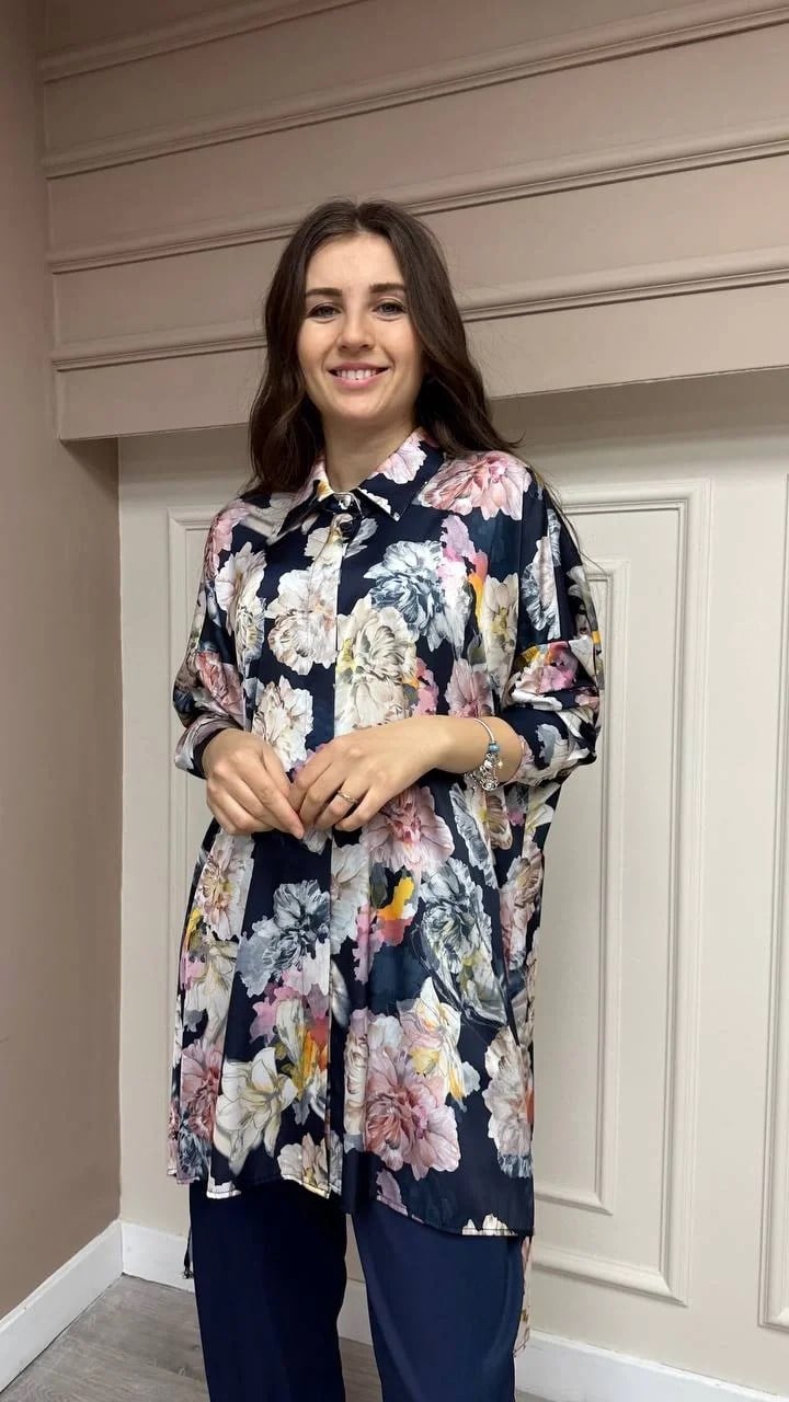 Cloche CL3012 Lacivert Çiçek Desenli Gömlek