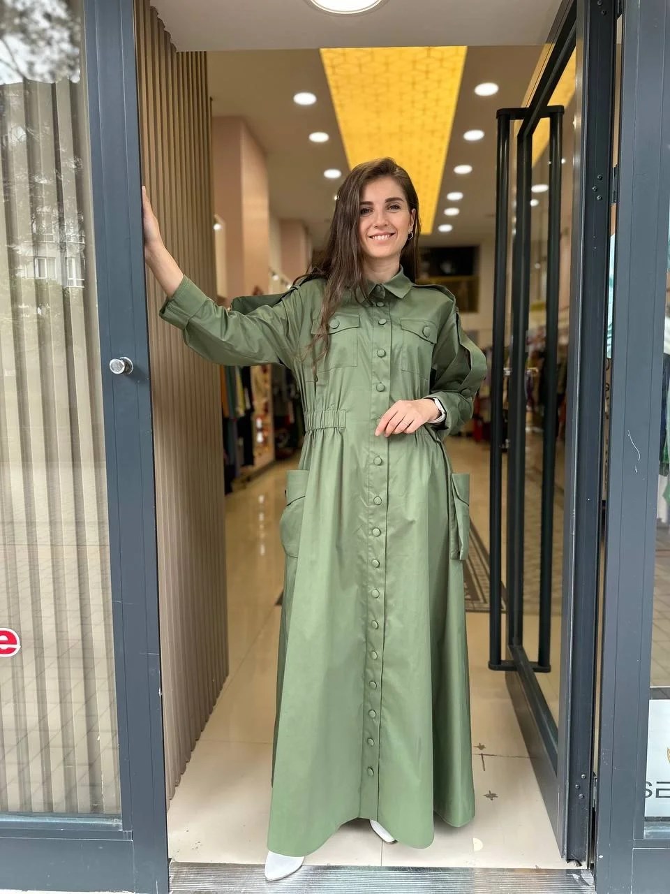 Cloche CL3087 Haki Beli Lastikli Cepli Elbise