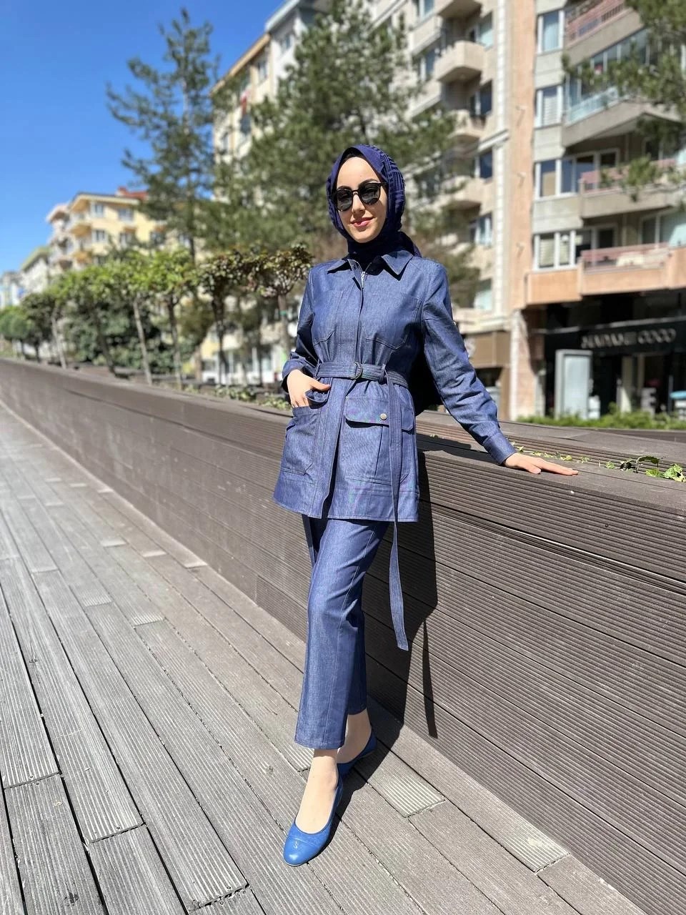 Cloche CL3395 Mavi Linda Kuşaklı Ceket
