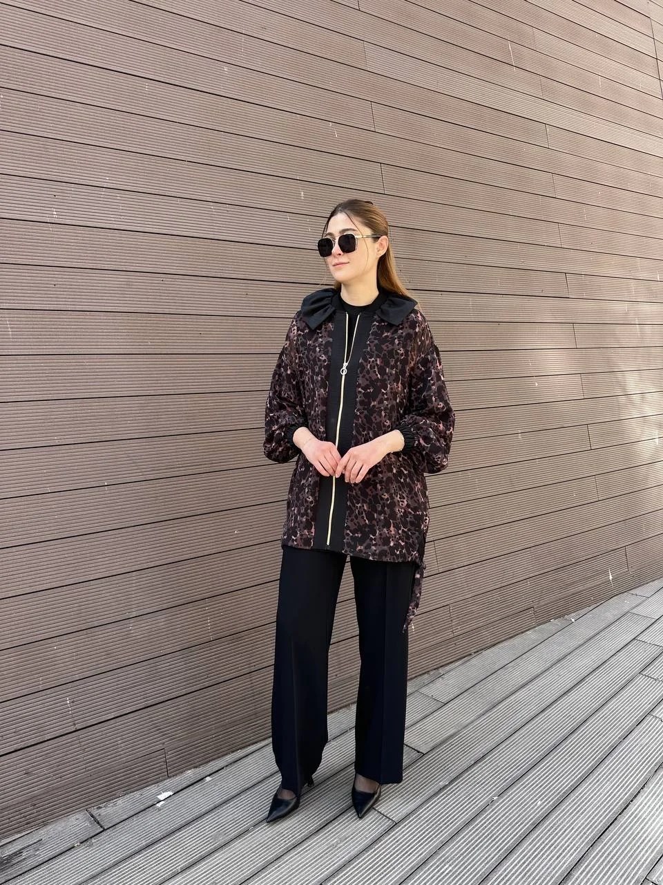 Ghisa 25YGSCKT3126 Kahve Siyah Leopar Desenli Ceket