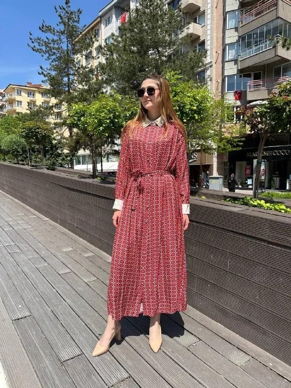 Ghisa 25YGSELB4925 Mercan Yaka Detaylı Elbise