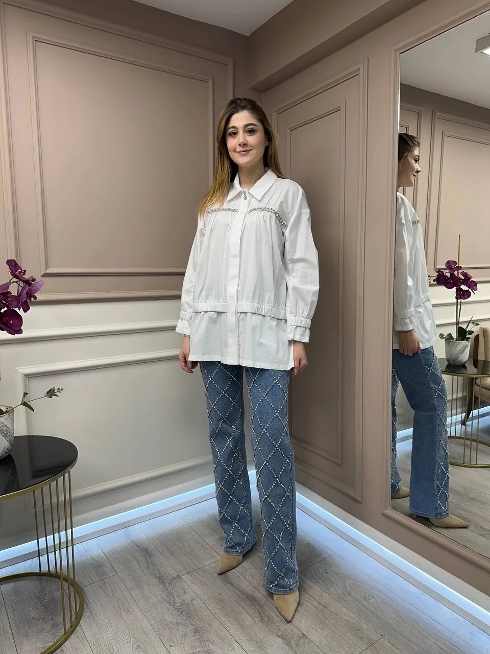 Ghisa 25YGSTNK4864 Beyaz Taşlı Tunik