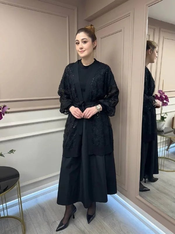 Ghisa 25YÖRHRK3942 Siyah Tül Hırka