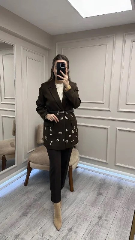 Ghisa 26KGSCKT3366 Kahve Taş Detaylı Ceket